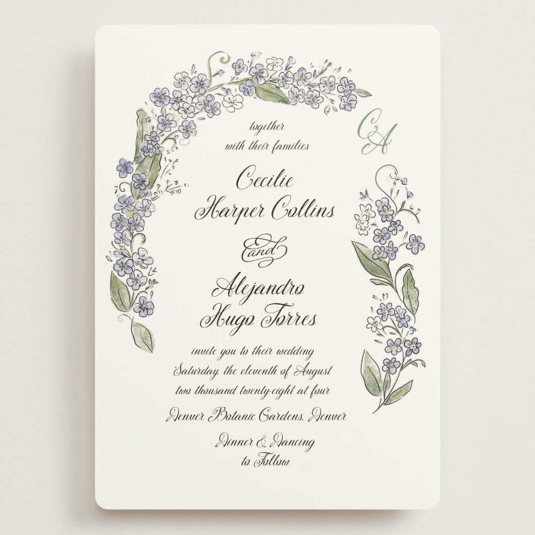 "Forget Me Nots" - Wedding Invitations in Violet by Jenna Holcomb - Front
