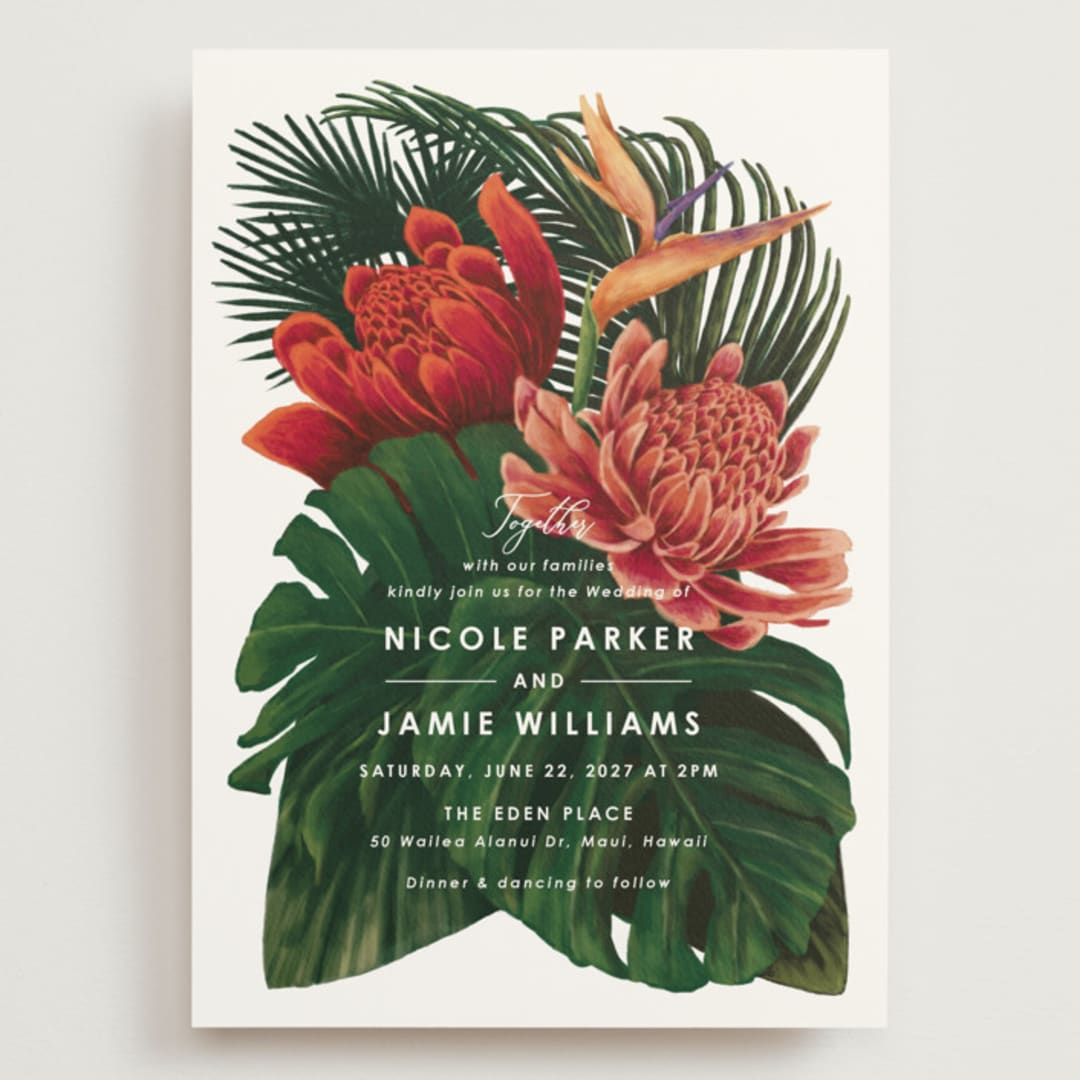"Tropical Bouquet" - Wedding Invitations in Basil by Elly - Front