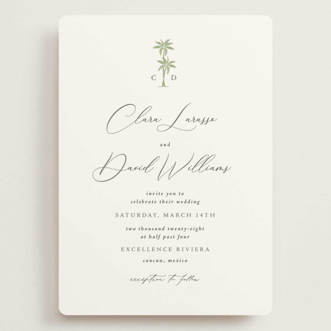 "Palm Monogram" - Wedding Invitations in Leaf by Olivia Raufman - Front
