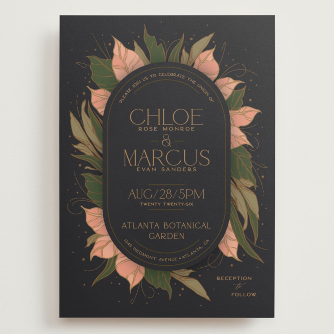 "Elegant Leaves" - Wedding Invitations in Slate by GeekInk Design - Front