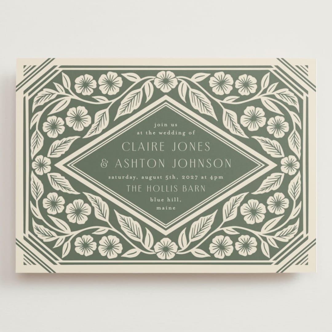 "Floral Diamond" - Wedding Invitations in Eucalyptus by Katharine Watson - Front
