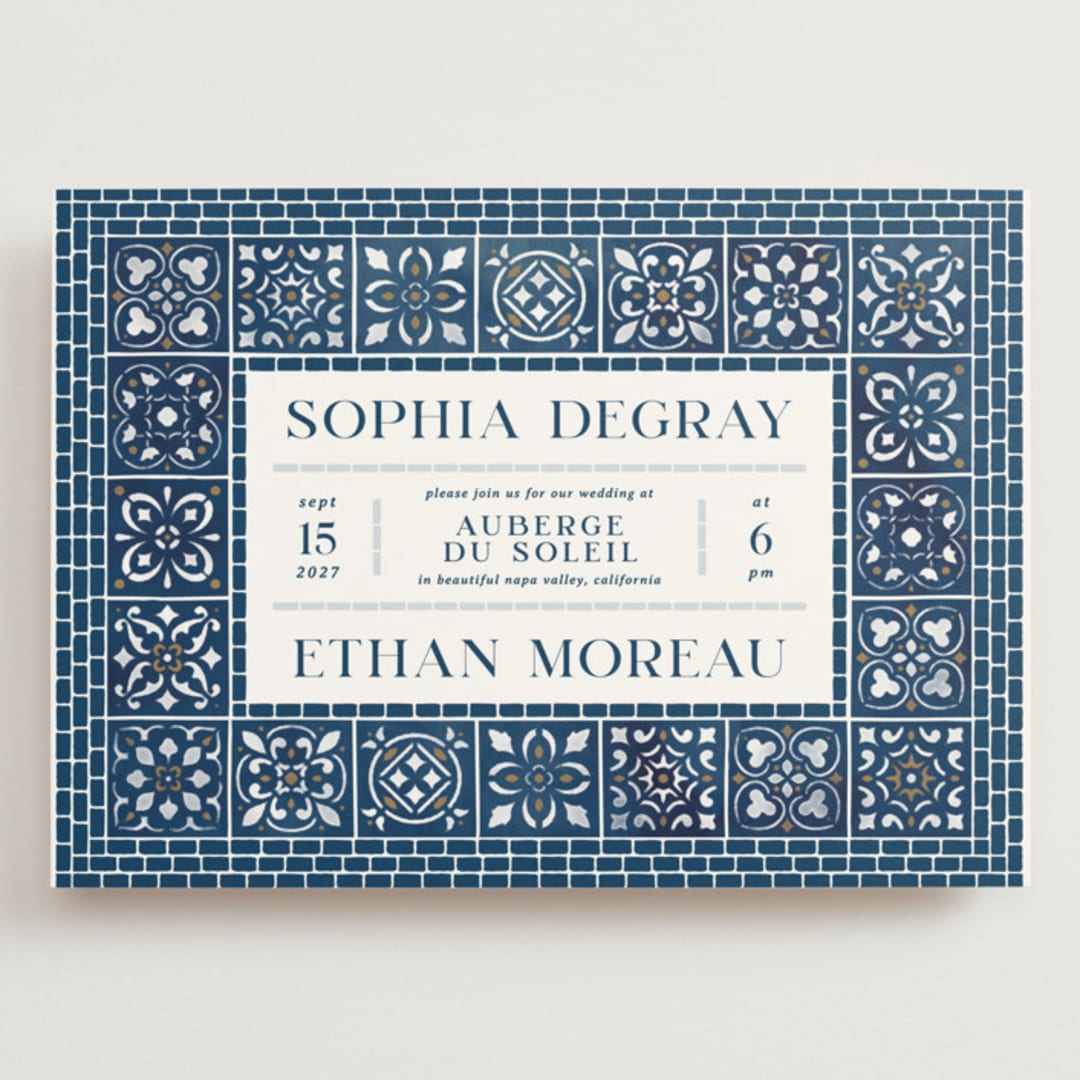 "Mediterranean Tiles" - Wedding Invitations in Ocean by GeekInk Design - Front