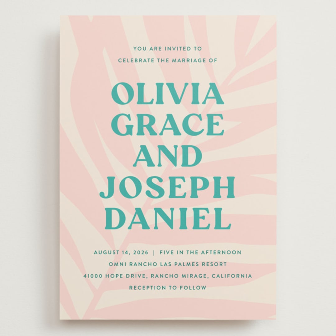 "The Palm" - Wedding Invitations in Flamingo by Pixel and Hank - Front