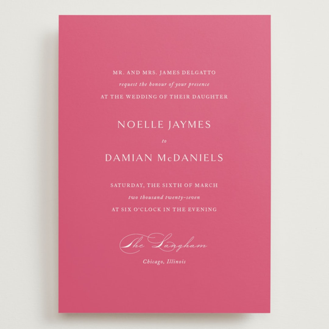 "Everlasting" - Wedding Invitations in Carnation by Jennifer Postorino - Front