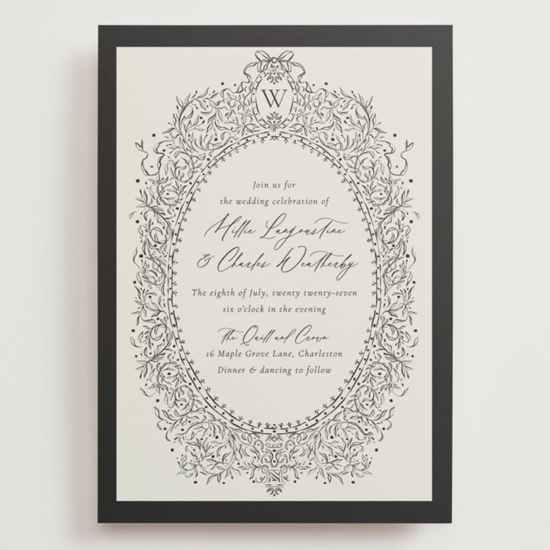"Ornate sketched frame" - Wedding Invitations in Latte by Jackie Crawford - Front