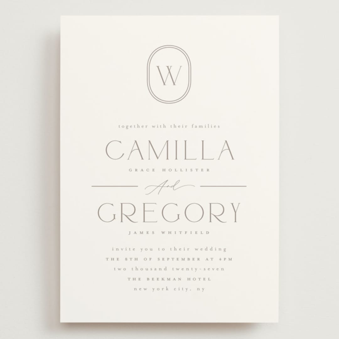 "The Hudson" - Wedding Invitations in Latte by Kristie Kern - Front