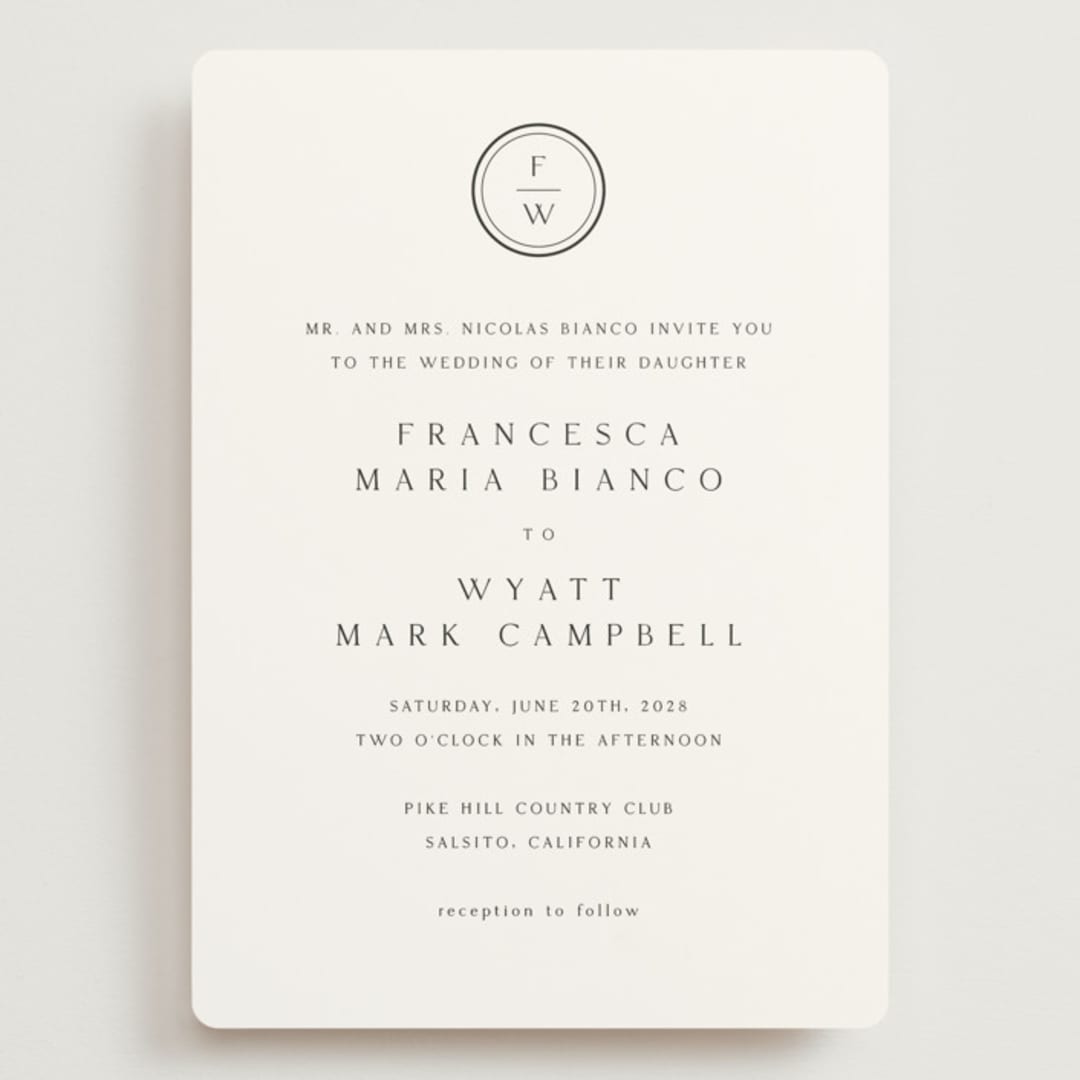 "Circle monogram" - Wedding Invitations in Cotton by Stacey Meacham - Front