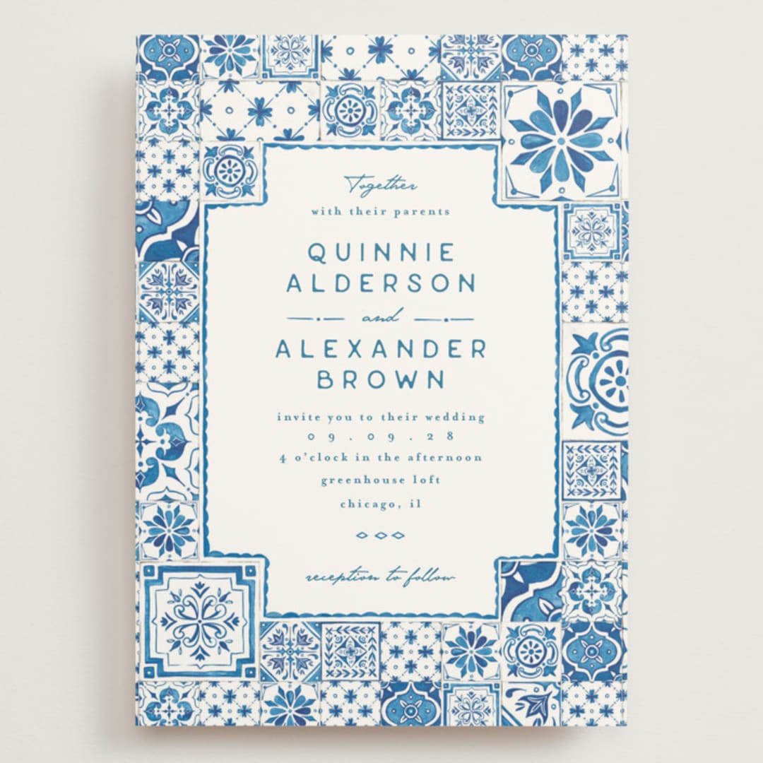 "watercolor tile" - Wedding Invitations in Navy by Anastasia Makarova - Front