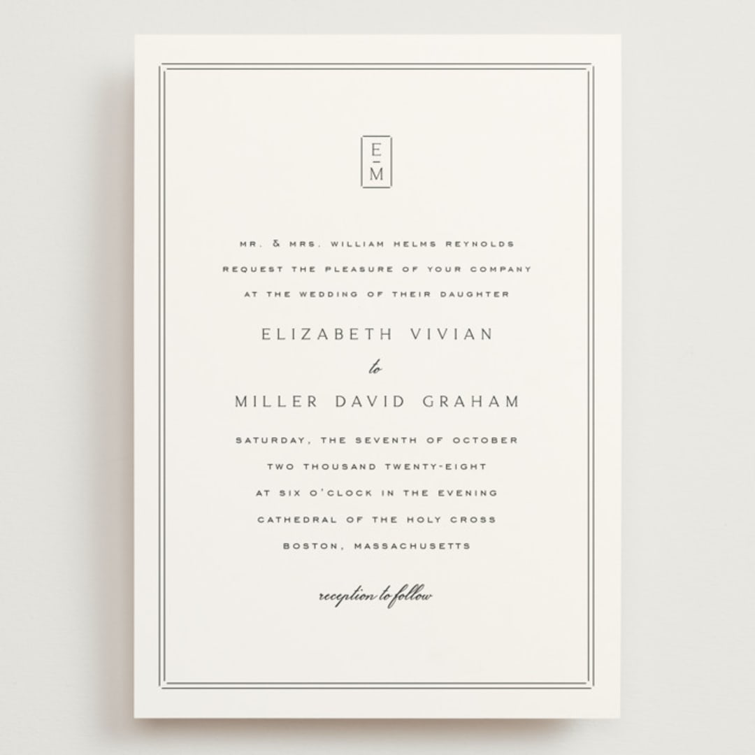 "Stripe Bevel" - Wedding Invitations in Salt by Amy Kross - Front