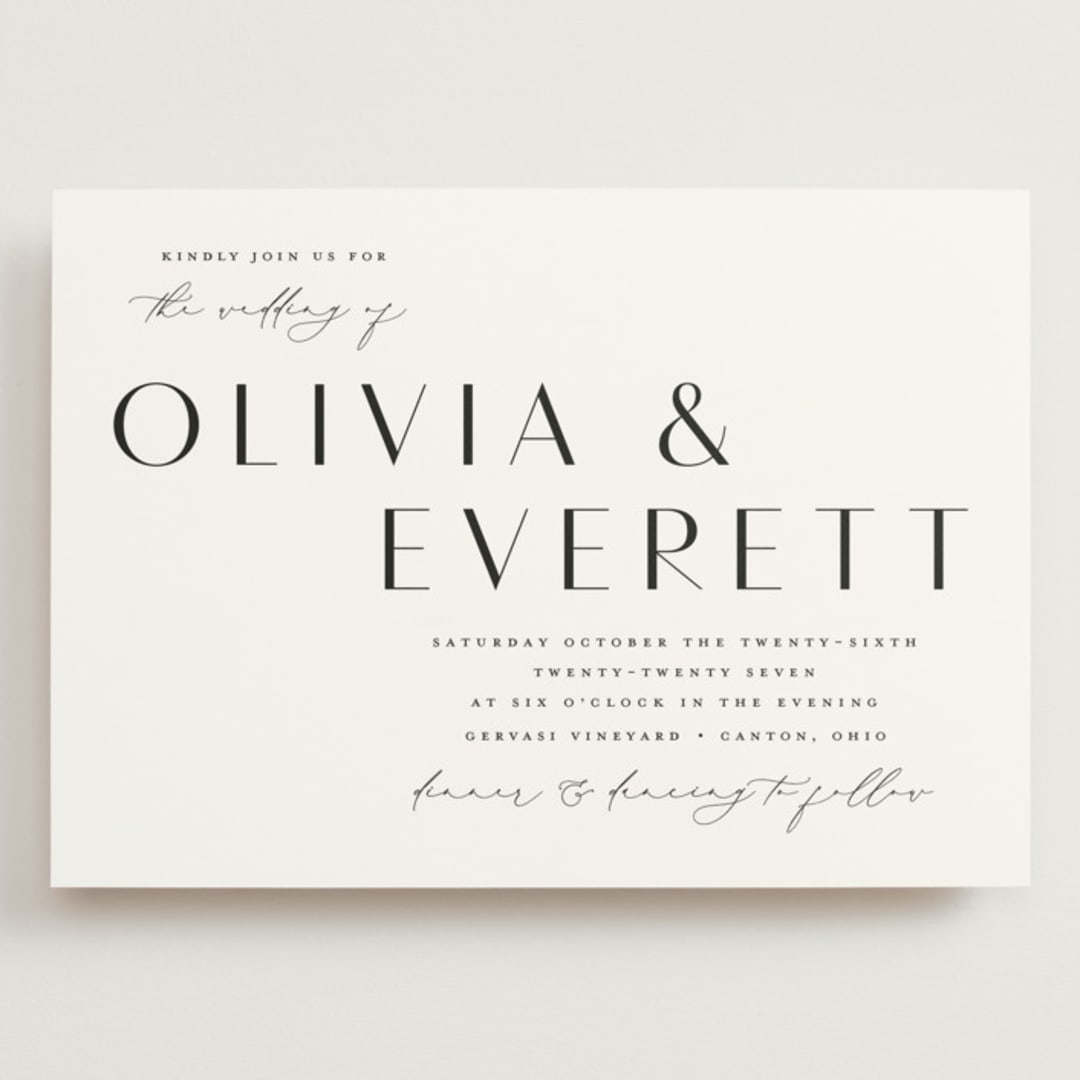 "Modern Classic Names" - Wedding Invitations in Onyx by Emily Betts - Front