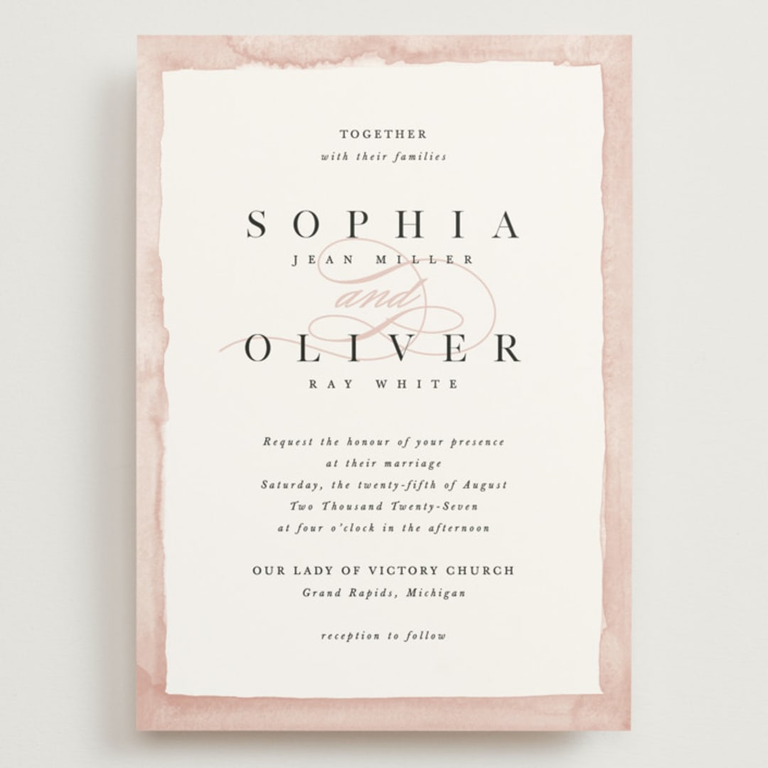 "First Love" - Wedding Invitations in Blush by Pixel and Hank - Front