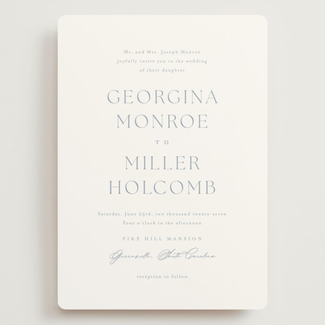 "Modern Air" - Wedding Invitations in Dusty Blue by Stacey Meacham - Front