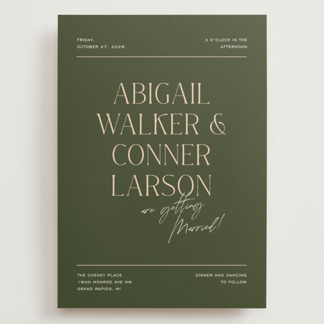 "Martini" - Wedding Invitations in Olive by Pixel and Hank - Front