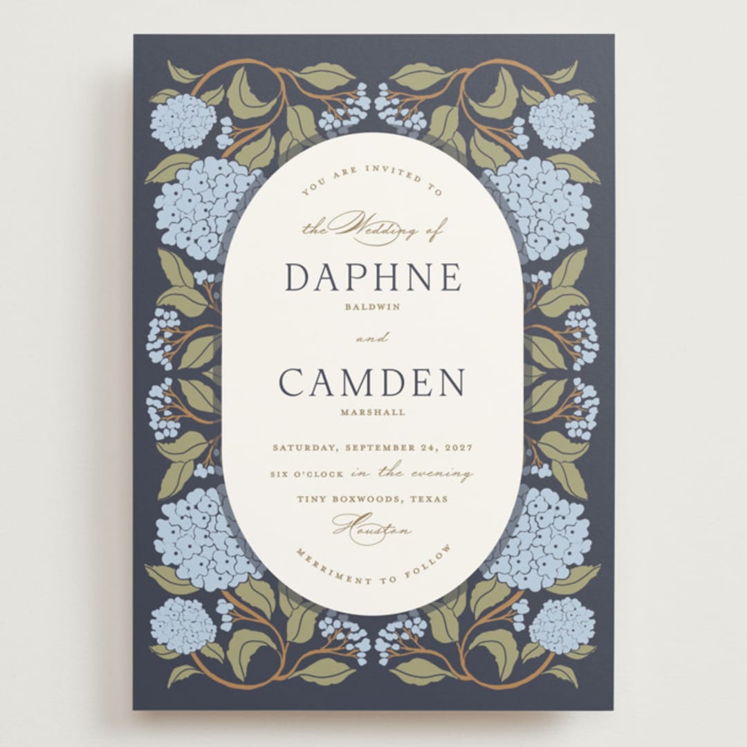 "Hydrangea Garden" - Wedding Invitations in Navy by Susan Zinader - Front