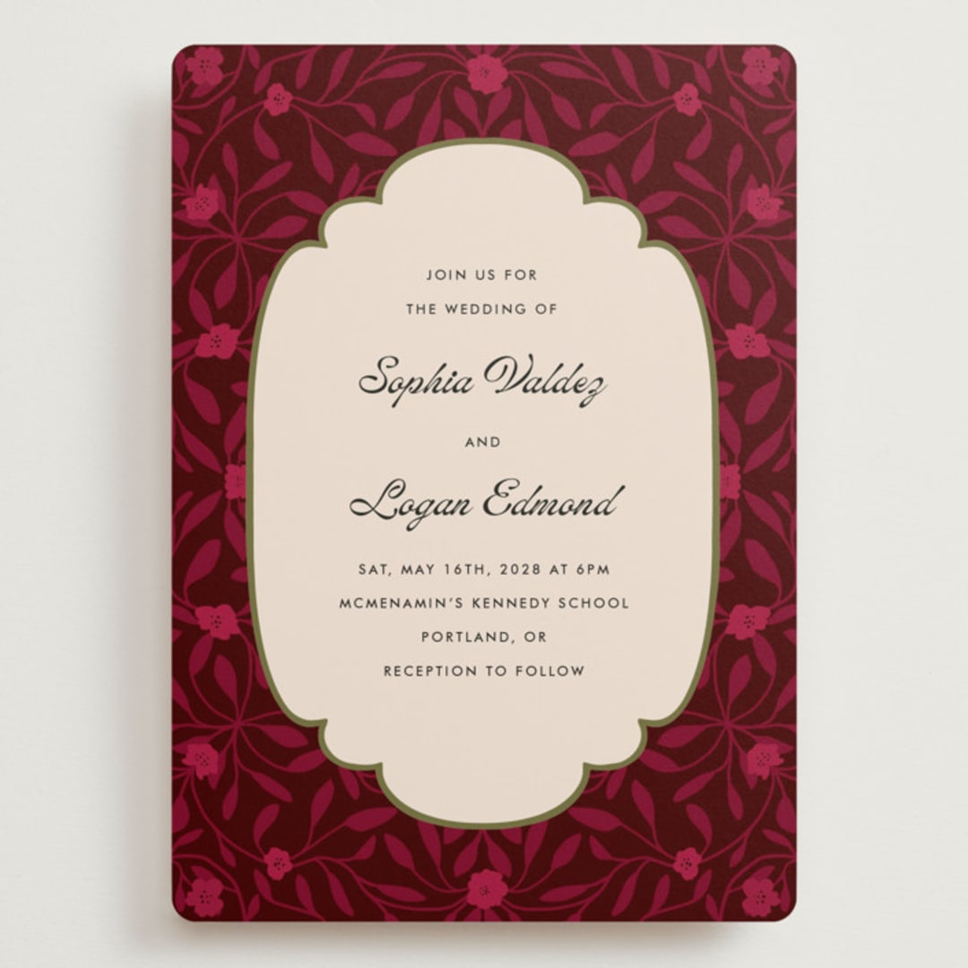 "Victorian Chic" - Wedding Invitations in Garnet by Morgan Kendall - Front