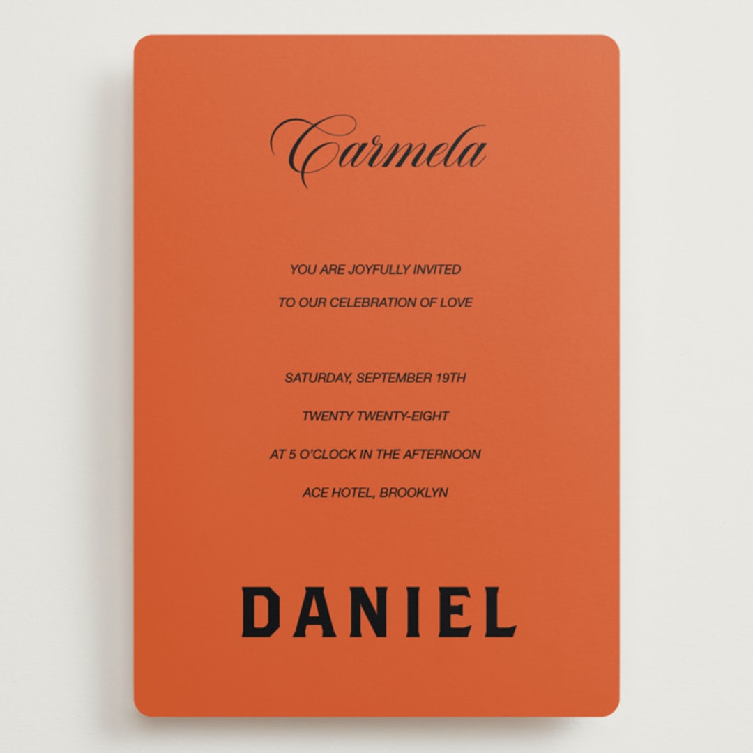 "Bold and Demure" - Wedding Invitations in Amaro by Claire - Front
