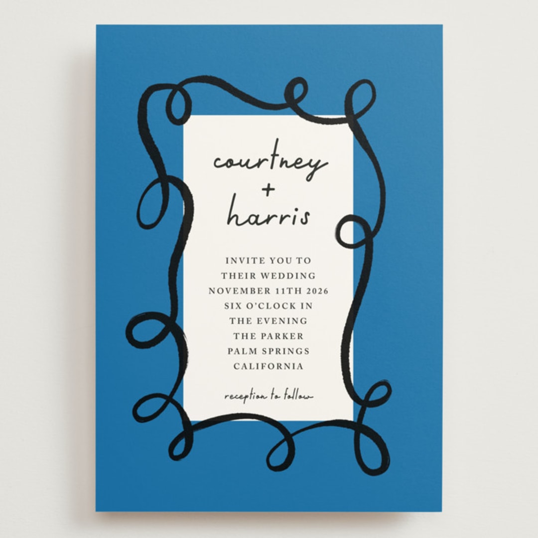 "Swirl Frame" - Wedding Invitations in Cobalt by mo kelley - Front
