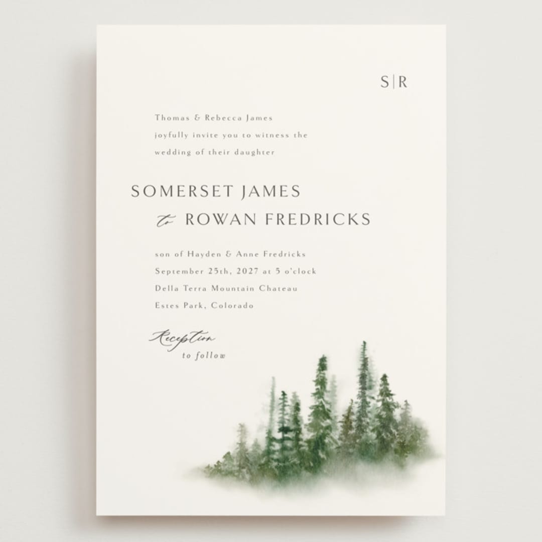 "Somerset" - Wedding Invitations in Evergreen by Melanie Kosuge - Front
