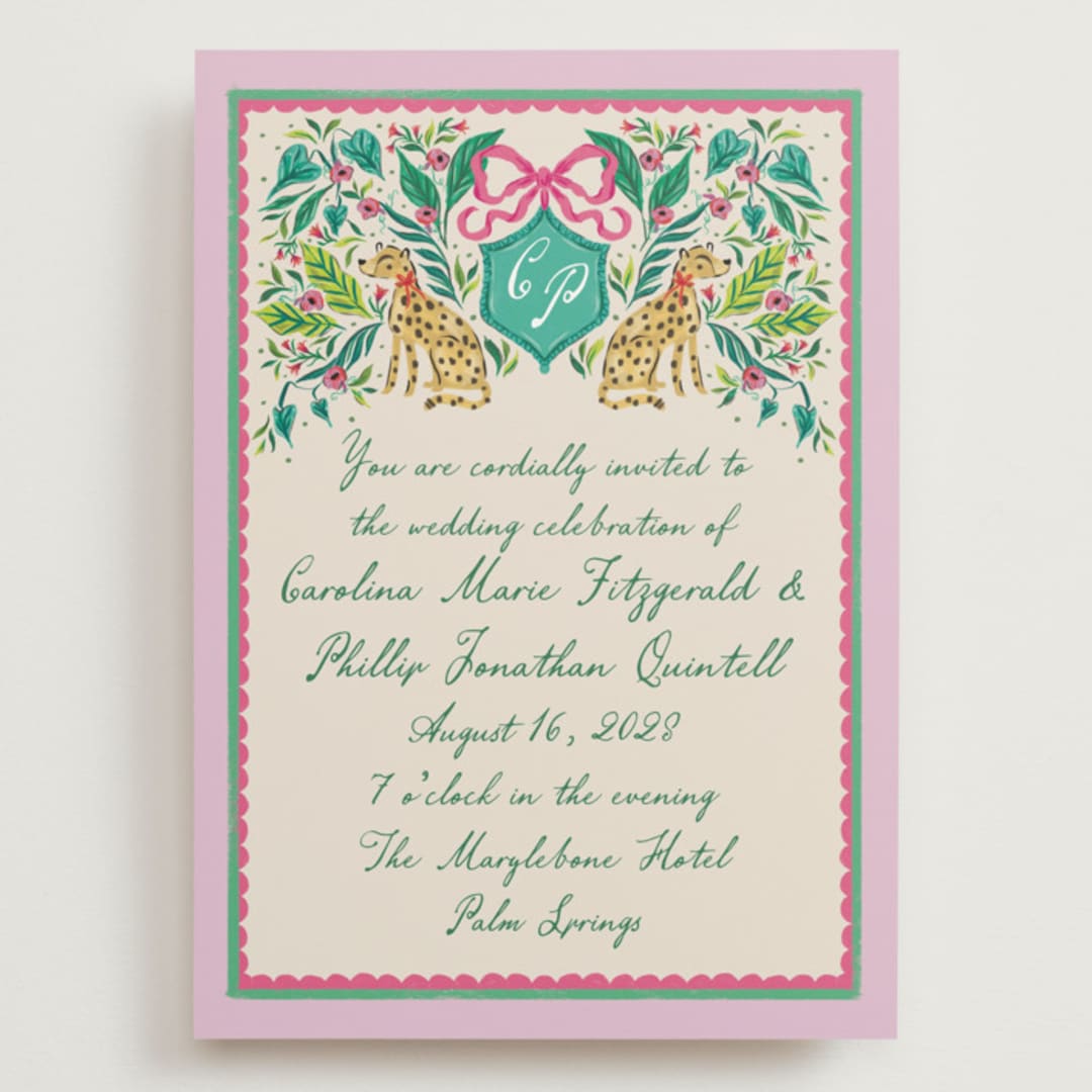 "Whimsical Hand Illustrated Crest" - Wedding Invitations in Peony by Jackie Crawford - Front