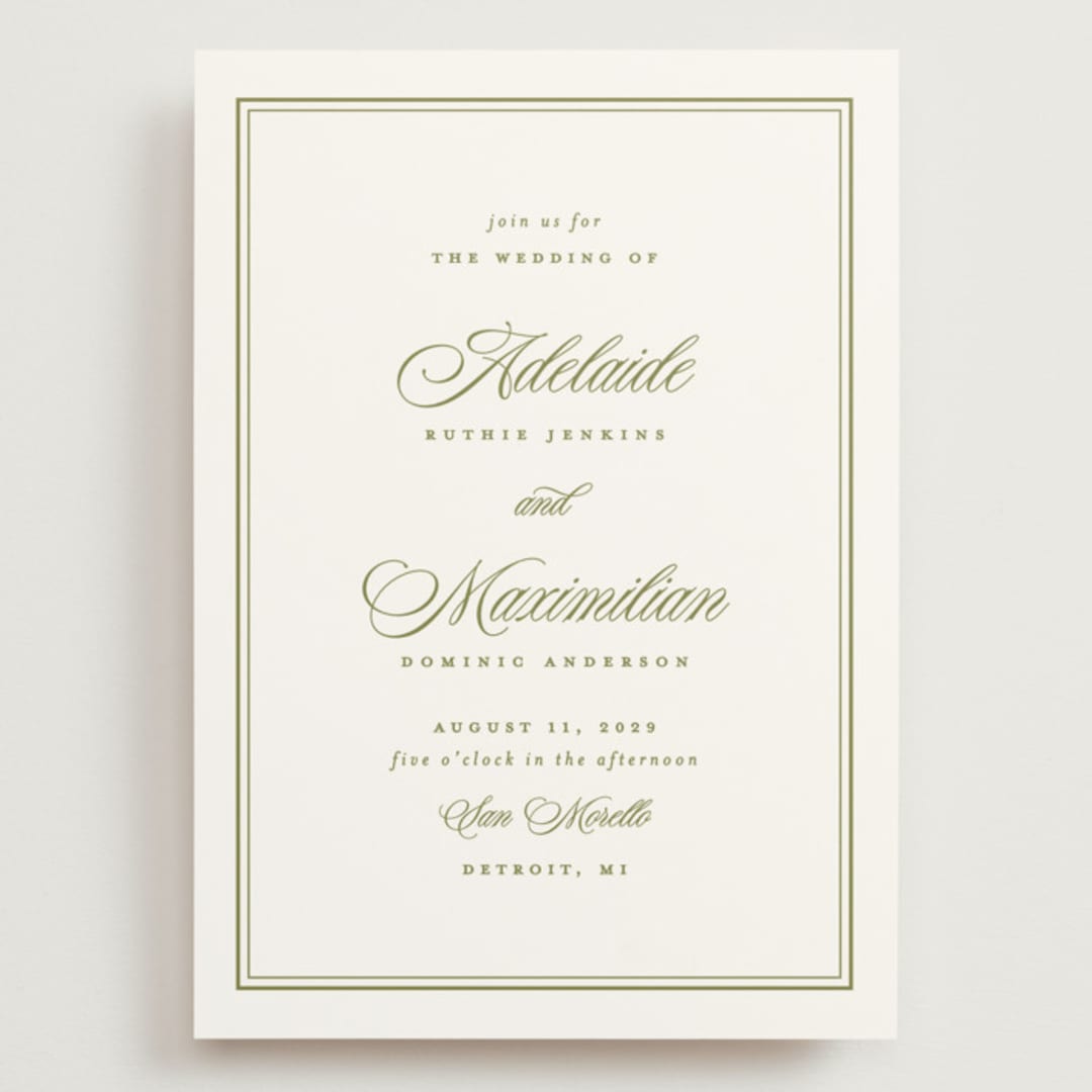 "museo" - Wedding Invitations in Olive by Ellen Schlegelmilch - Front