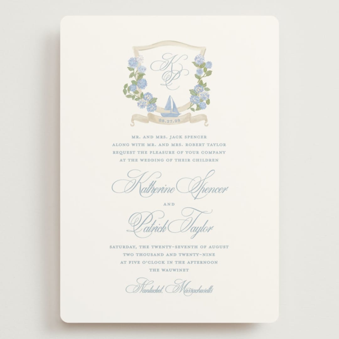 "Coastal crest" - Wedding Invitations in Ocean by Creo Study - Front