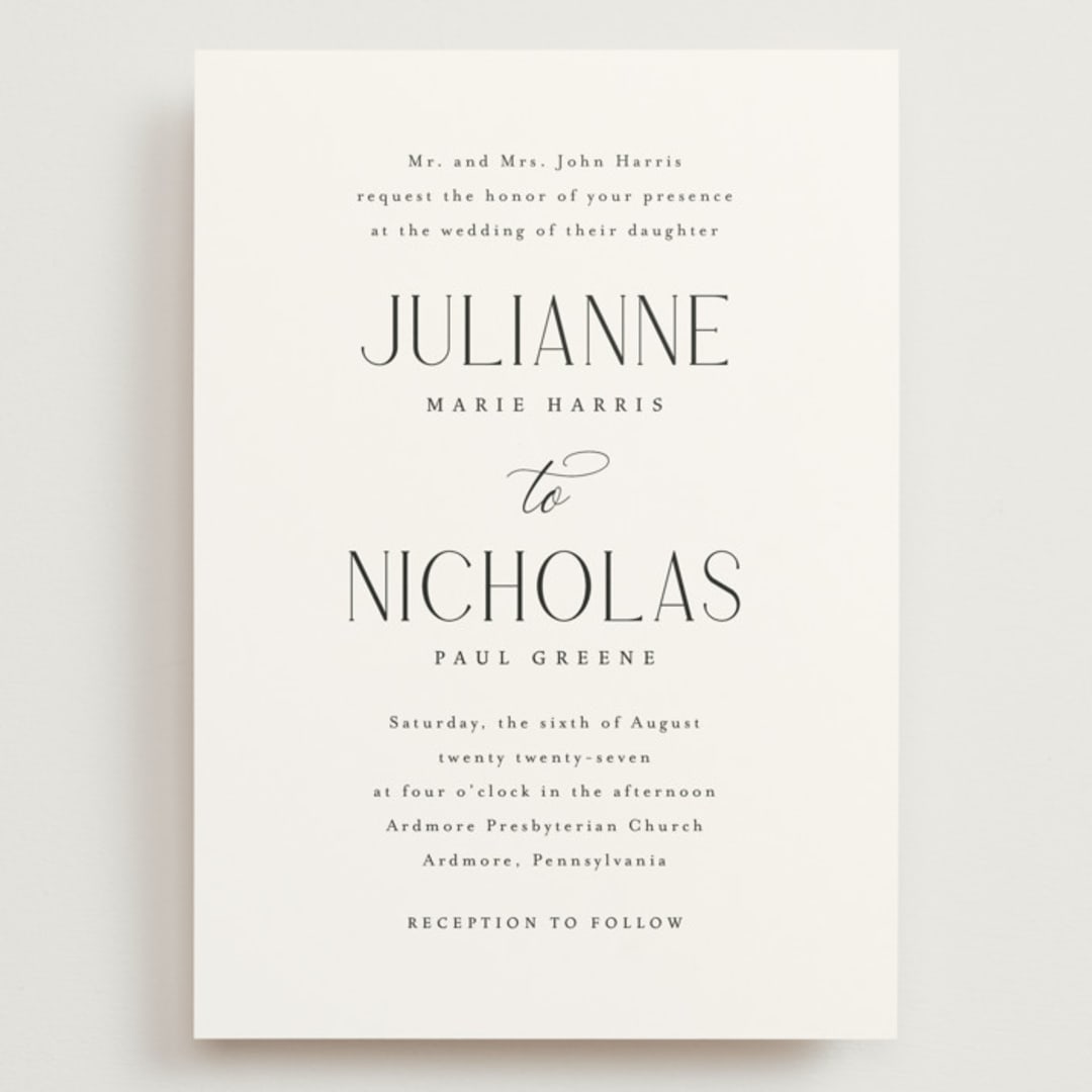 "Bold Elegance" - Wedding Invitations in Snow by Katherine Moynagh - Front