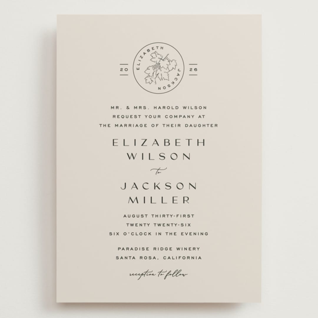 "Wine Label" - Wedding Invitations in Stone by Owl and Toad - Front
