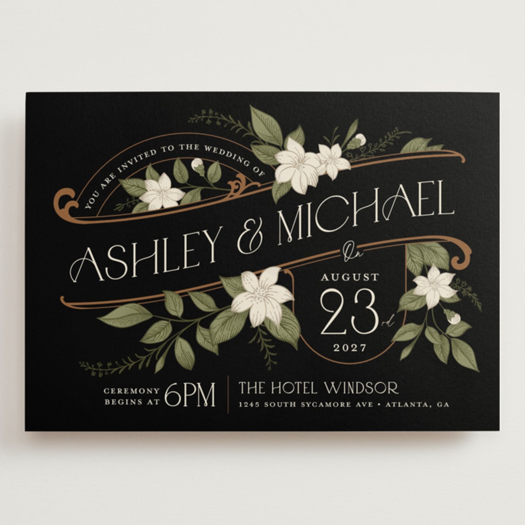 "Vintage Print" - Wedding Invitations in Licorice by GeekInk Design - Front