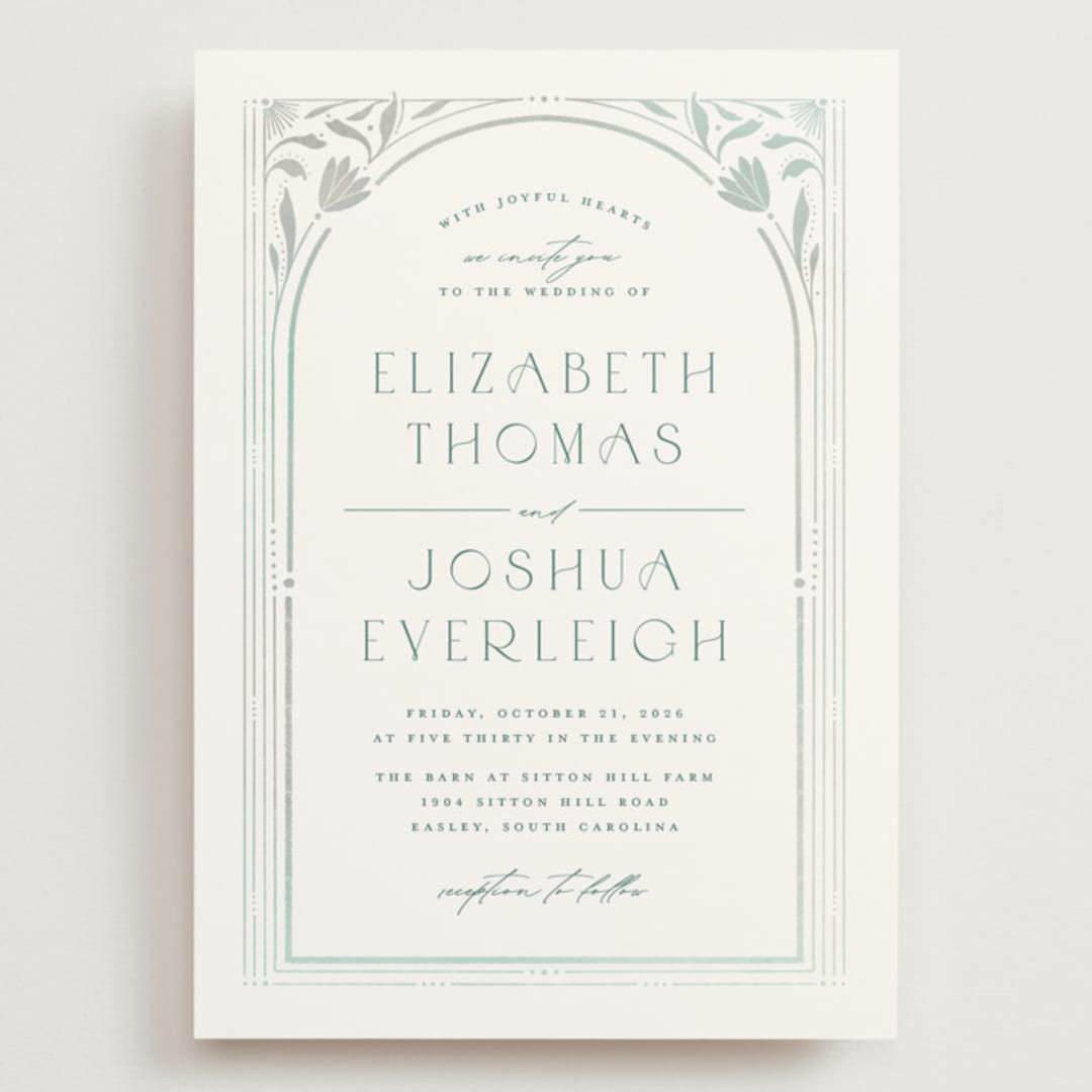 "Nouveau Frame" - Wedding Invitations in Seafoam by Ashley DeMeyere - Front
