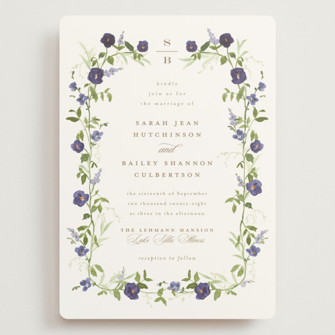"Wildflower Trellis" - Wedding Invitations in Iris by Everett Paper Goods - Front