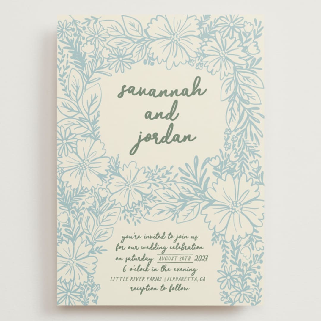 "Bloom" - Wedding Invitations in Waterfall by Kelly Watkins - Front