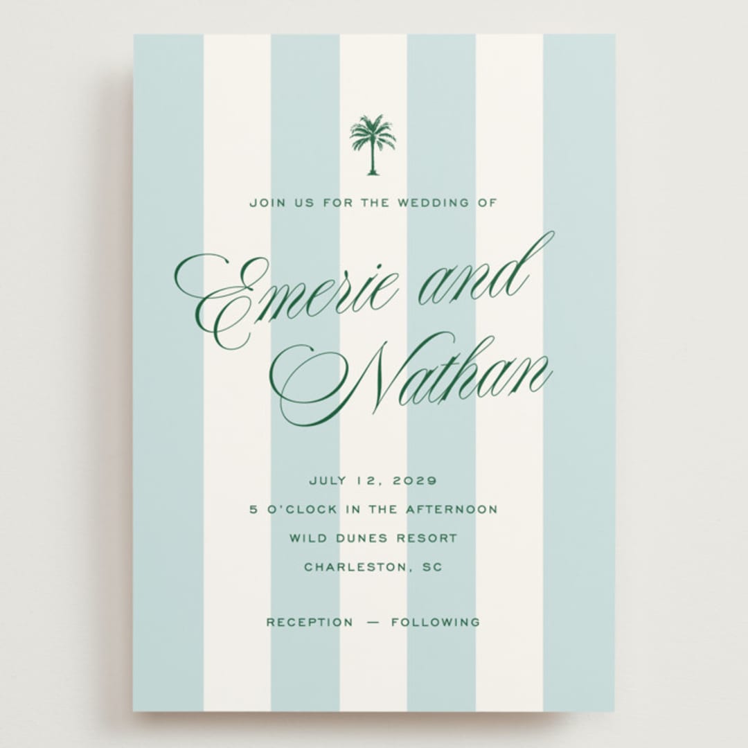 "Island Palm" - Wedding Invitations in Low Tide by Susan Zinader - Front
