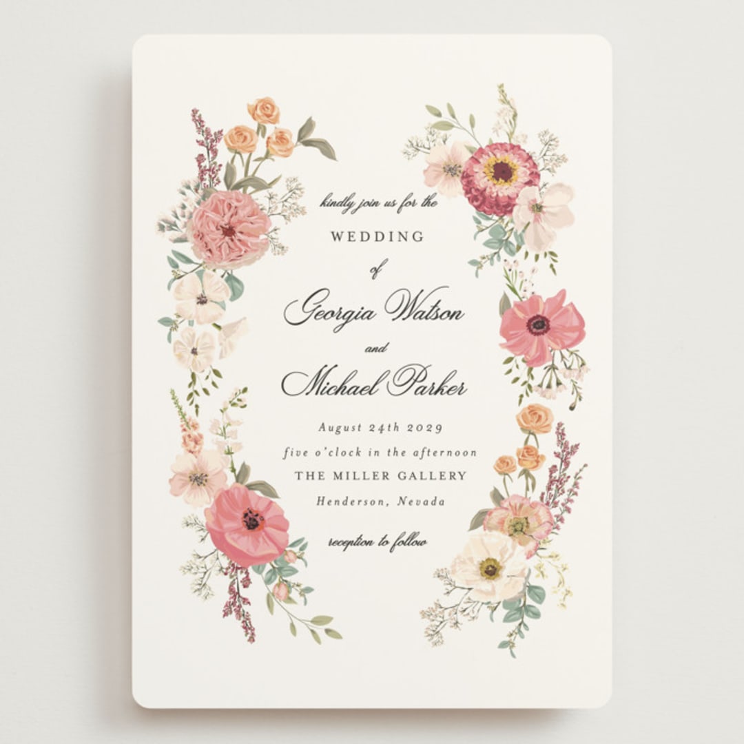 "Cherished" - Wedding Invitations in Sunset by Susan Moyal - Front