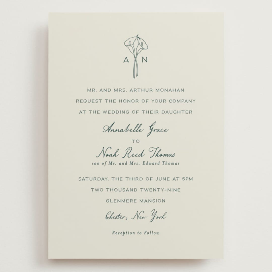 "Pair of Calla Lilies" - Wedding Invitations in Sage by Leah Bisch - Front