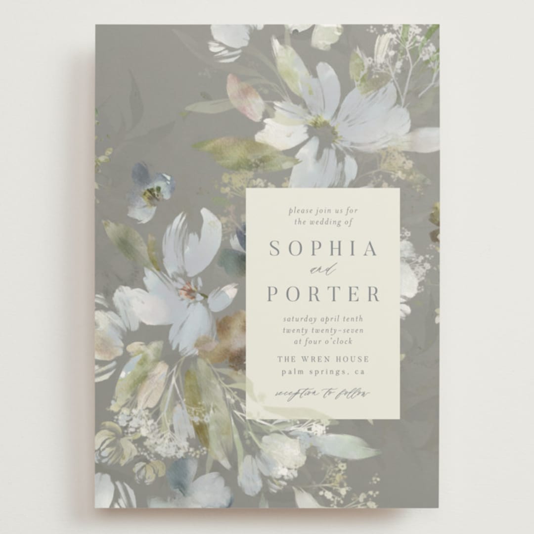 "Spring Dash" - Wedding Invitations in Pewter by Grace Kreinbrink - Front