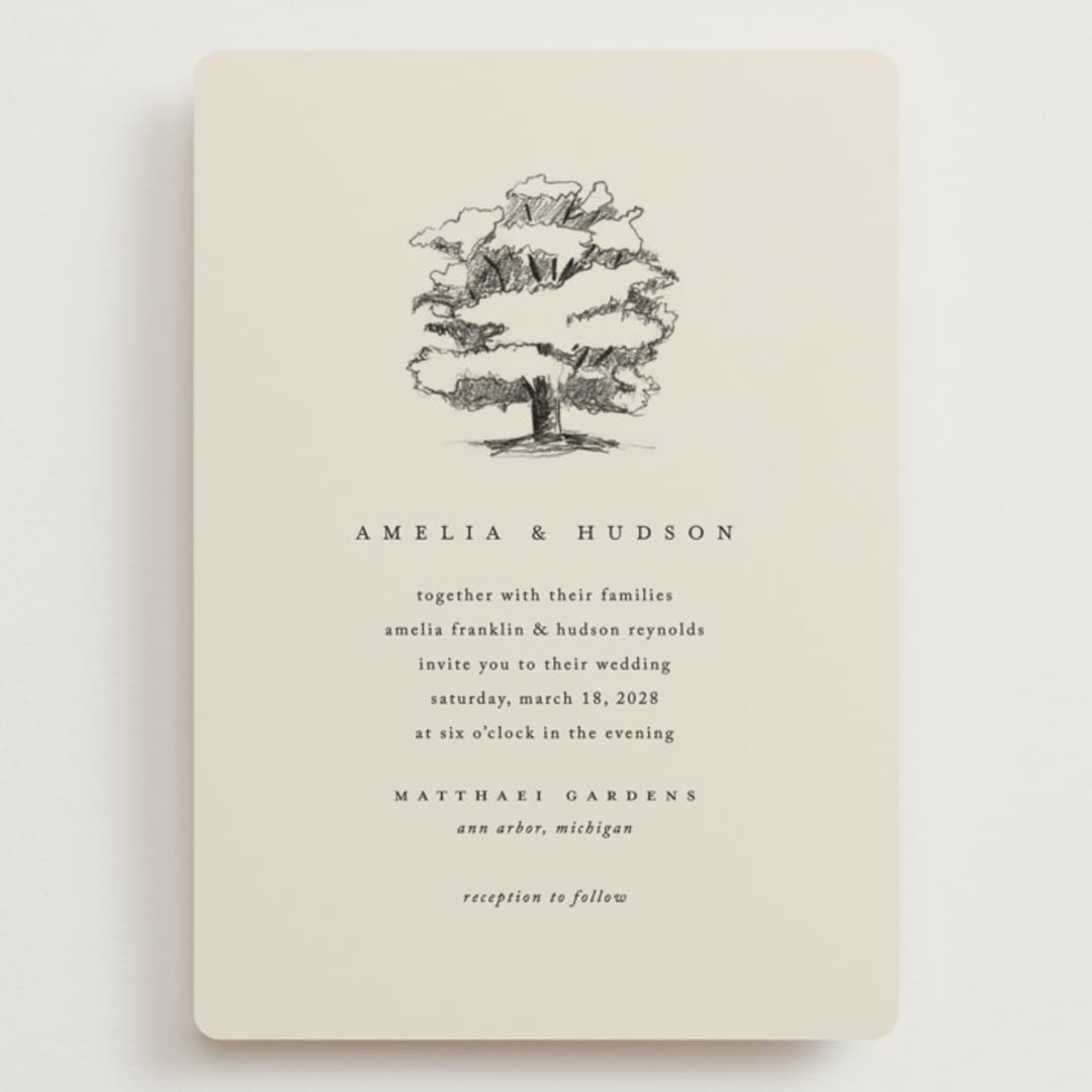 "White Oak" - Wedding Invitations in Dove by Amy Kross - Front