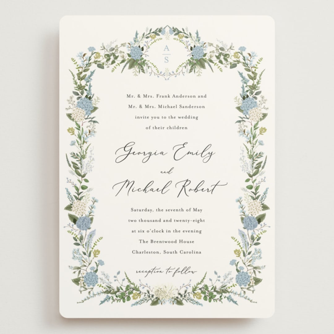 "Hydrangea Vine" - Wedding Invitations in Coastal by Susan Moyal - Front