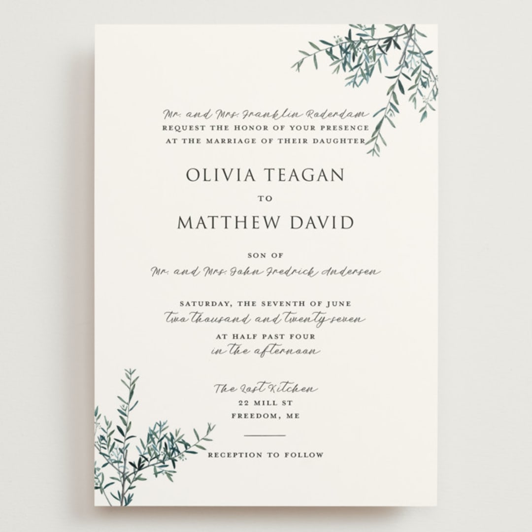 "Fresh Sage" - Wedding Invitations in Olive by Christie Kelly - Front