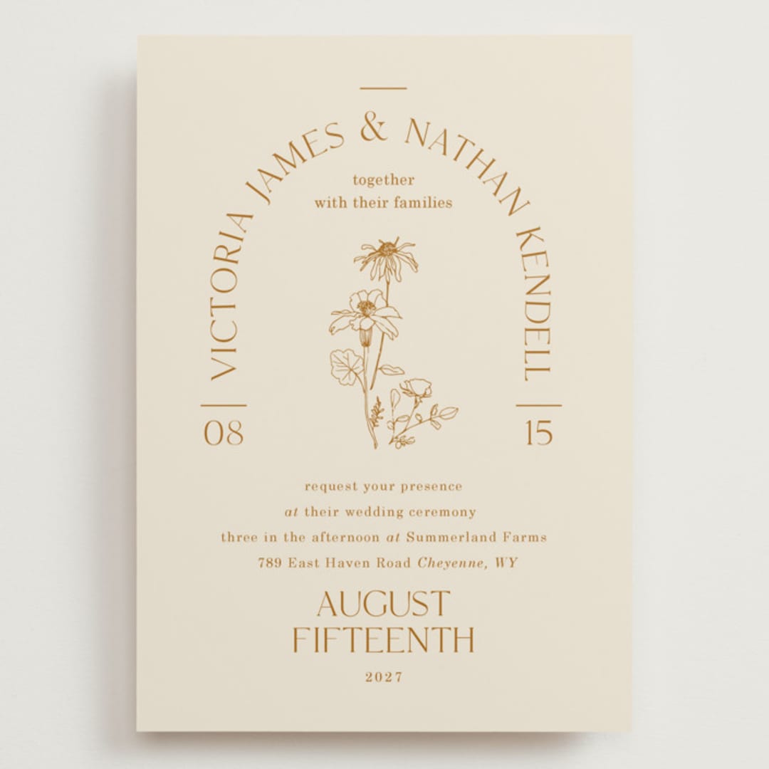 "Floral Type Arch" - Wedding Invitations in Cream by Baumbirdy - Front