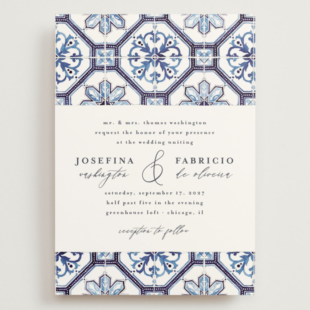 "watercolor azulejo" - Wedding Invitations in Azure by Anastasia Makarova - Front