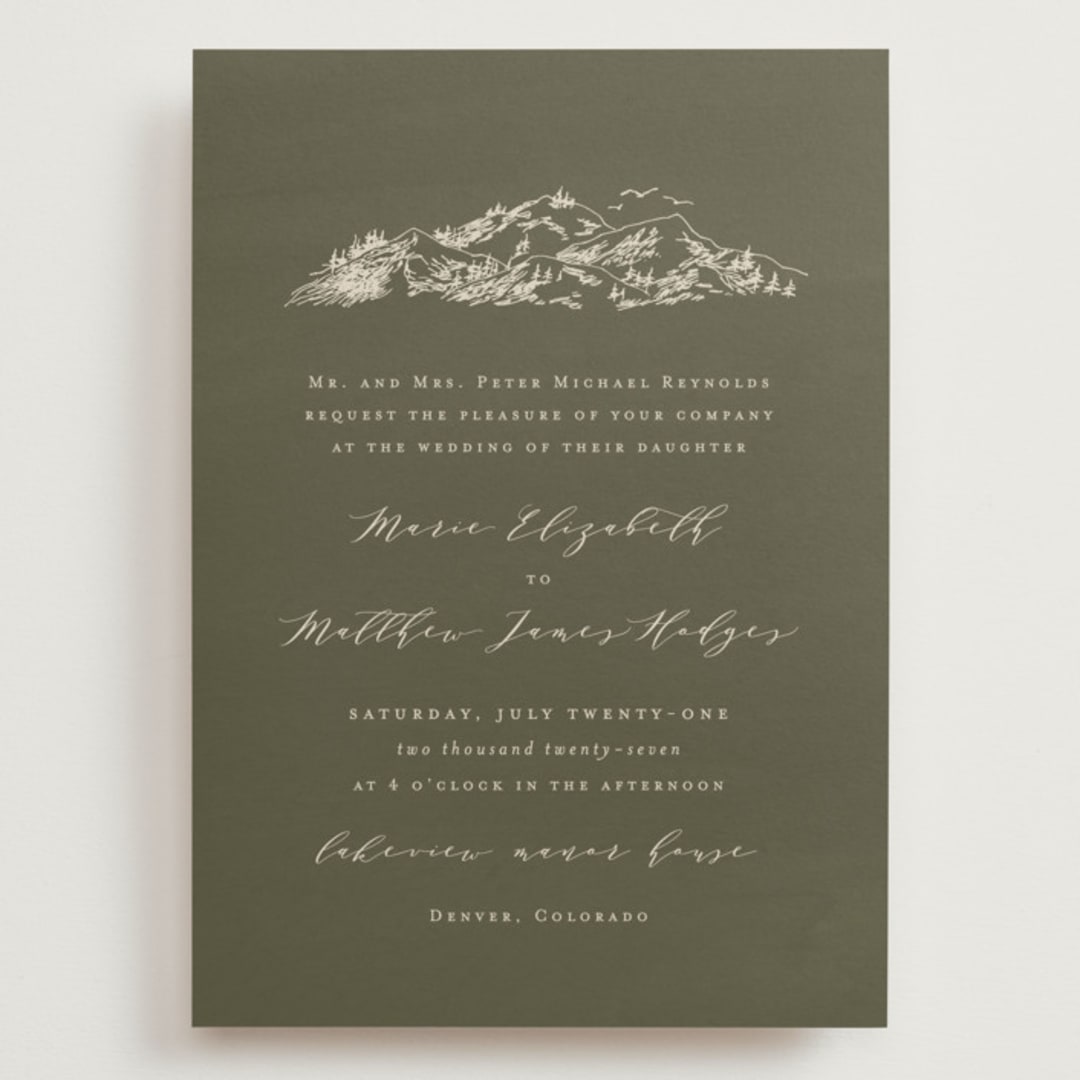 "into the mountains" - Wedding Invitations in Olive by Helen Halik - Front