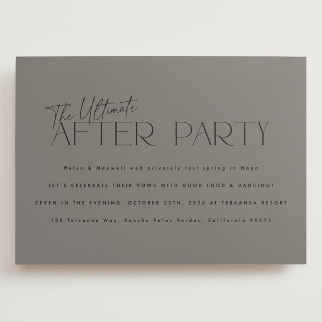"The Ultimate After Party" - Wedding Invitations in Fog by Becky Nimoy - Front