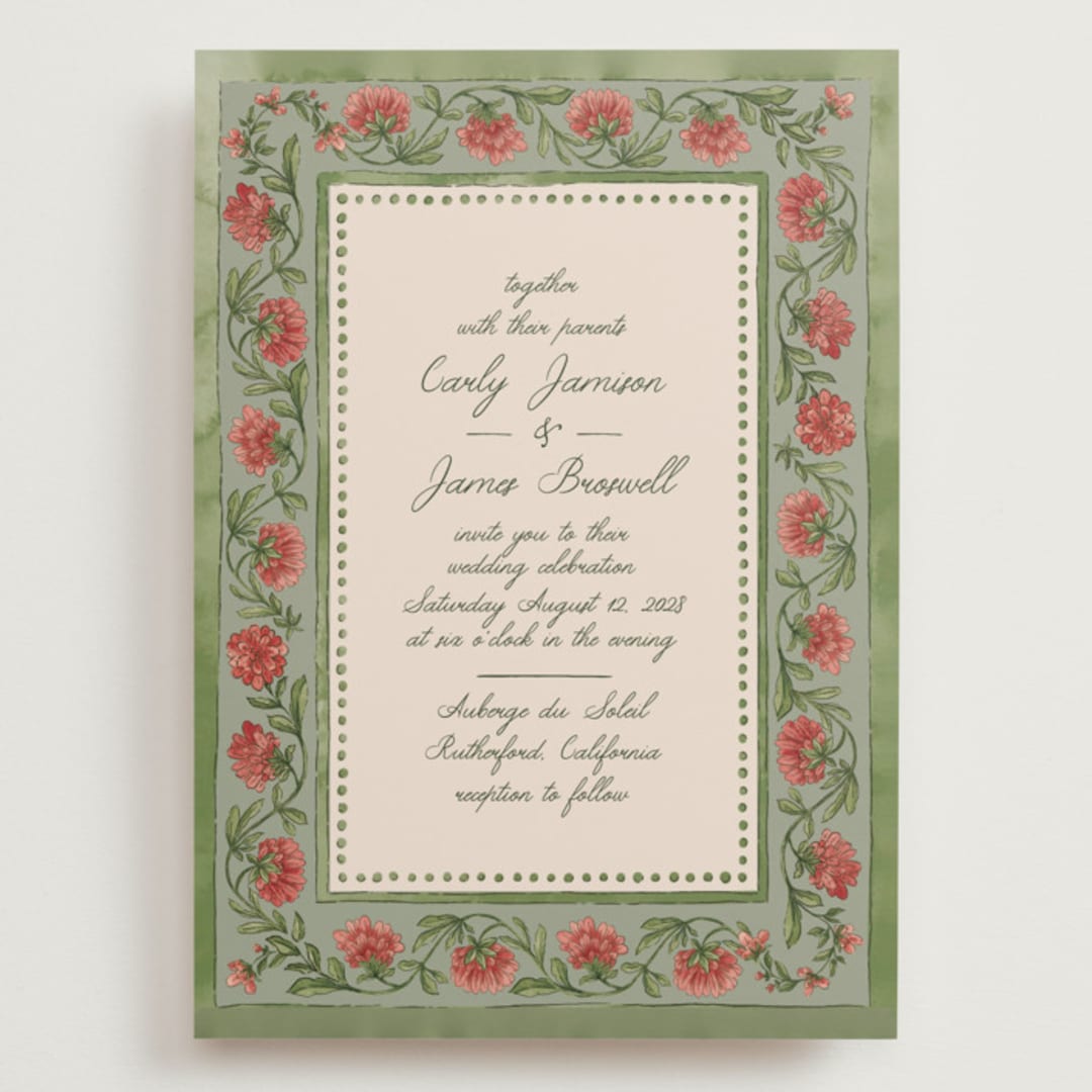 "Wedding Tapestry" - Wedding Invitations in Coral Fern by Chris Griffith - Front