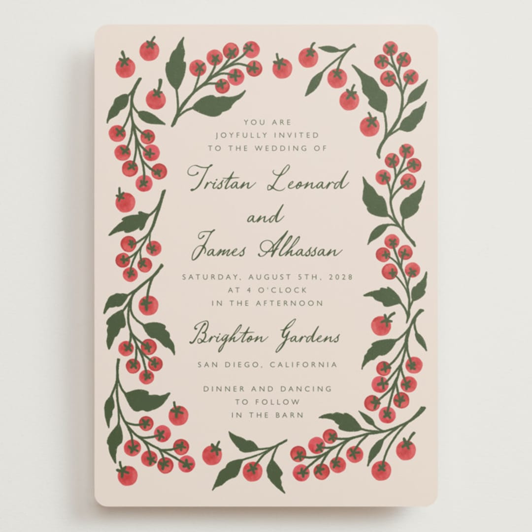 "Cherry Tomatoes" - Wedding Invitations in Tomato by Katharine Watson - Front