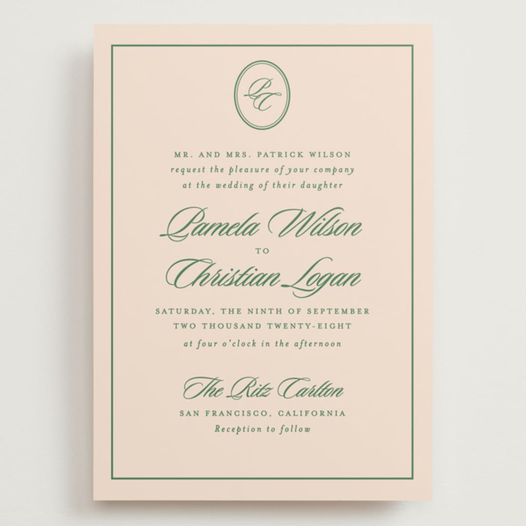 "Scripted" - Wedding Invitations in Emerald by Creo Study - Front
