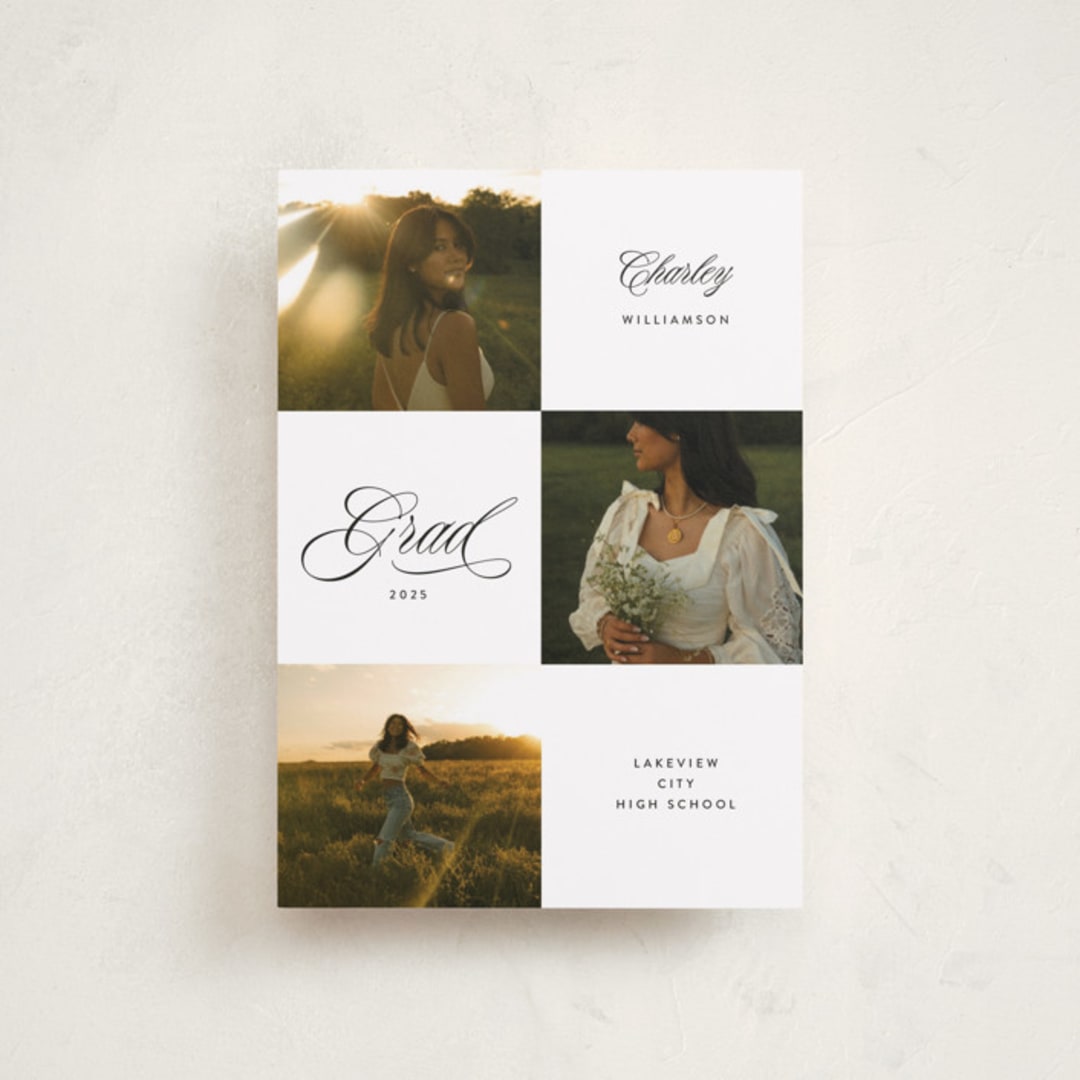 "Checked" - Graduation Announcements in Cotton by Kate Ahn - Front