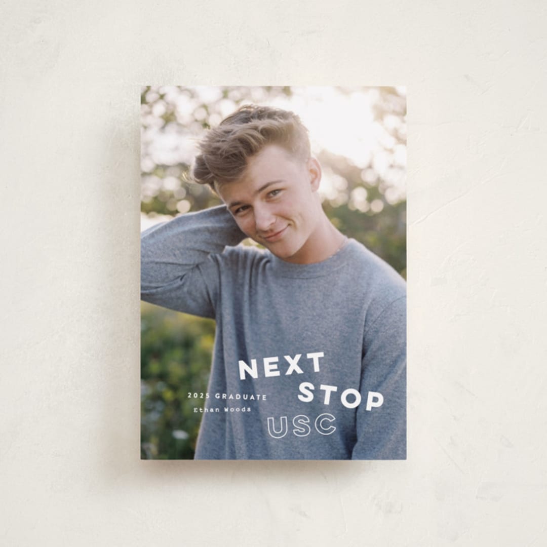 "next stop" - Graduation Announcements in Pearl by Sara Hicks Malone - Front