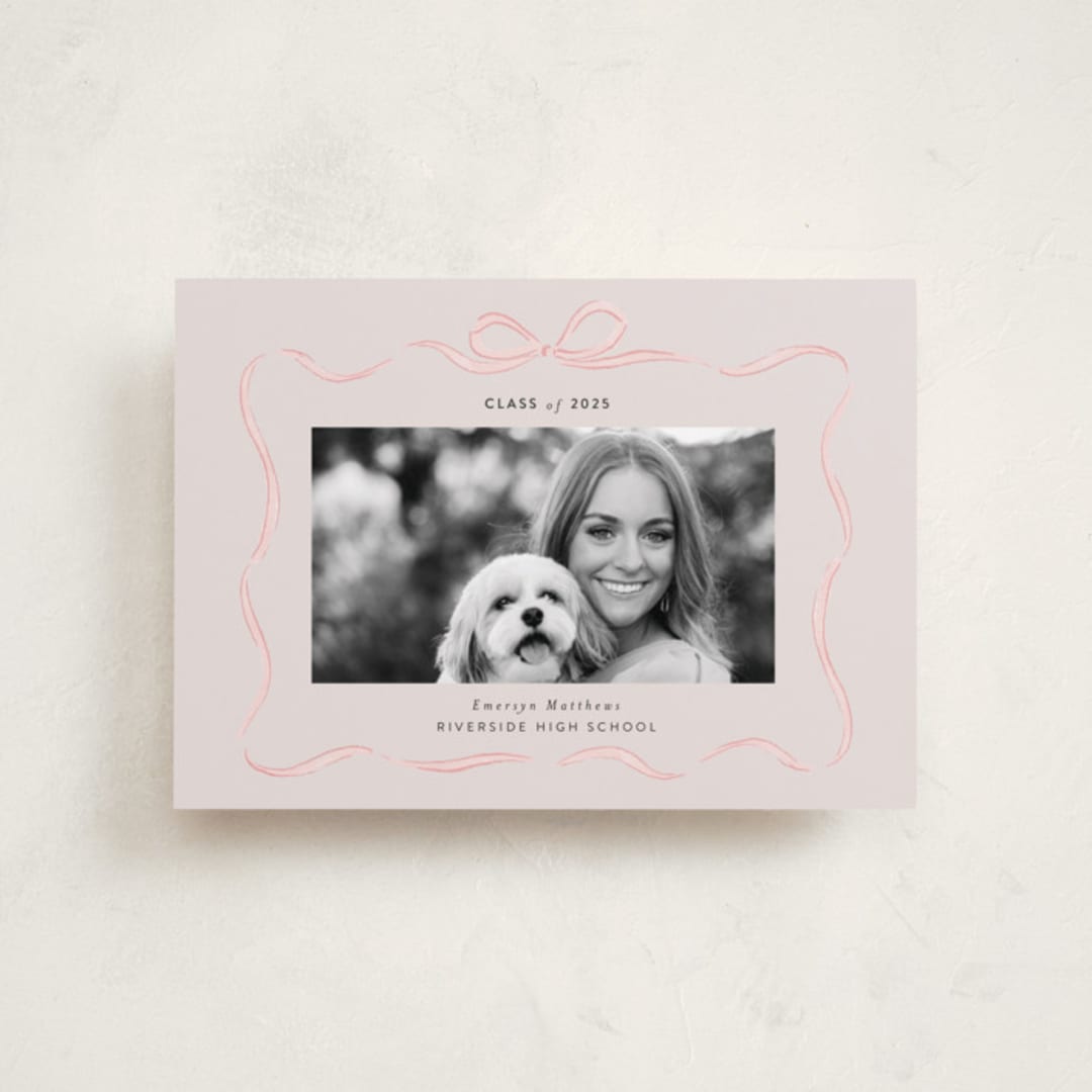 "Ribbon Frame" - Graduation Announcements in Blush by Itsy Belle Studio - Front