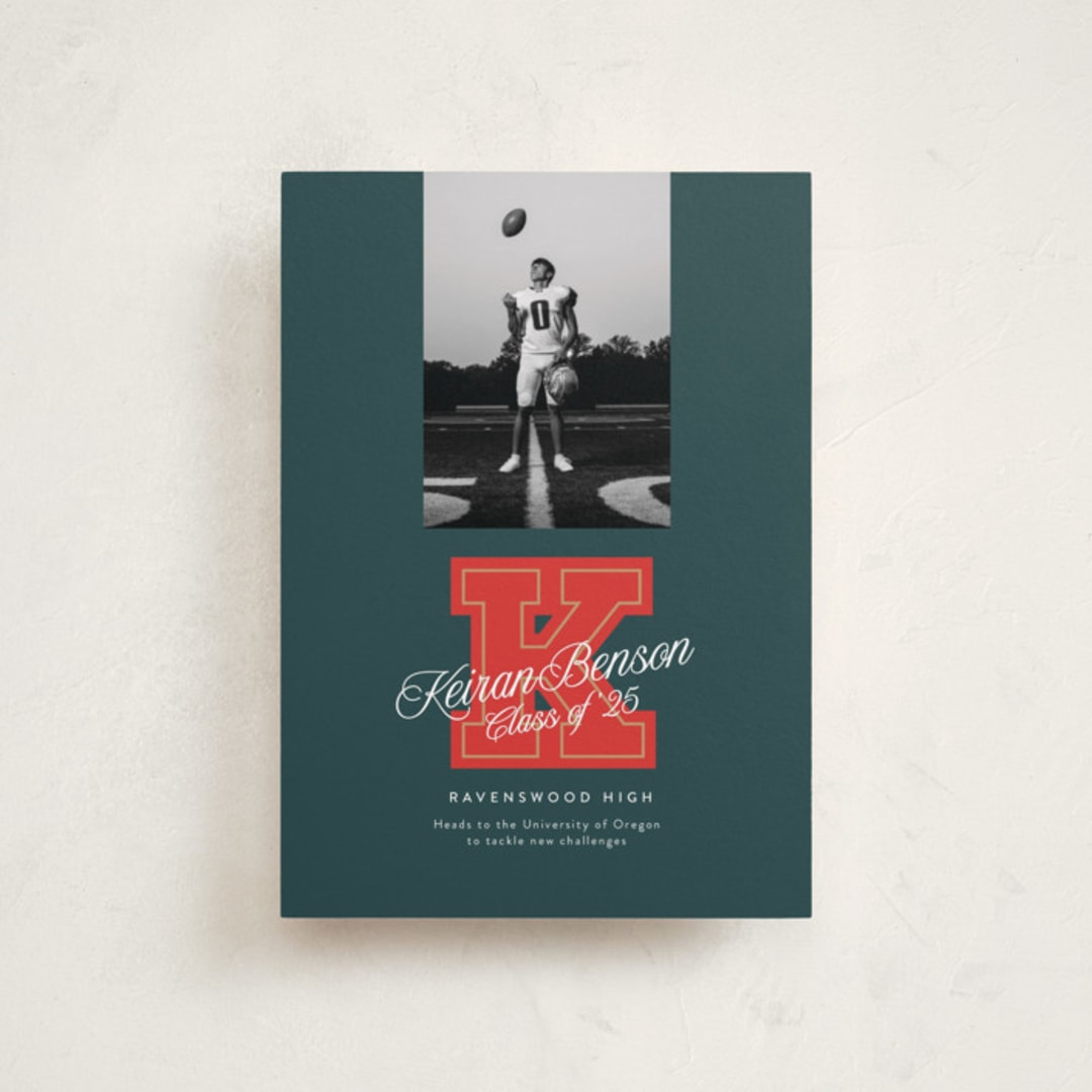 "Varsity Initial" - Graduation Announcements in Forest by Leia Matt - Front