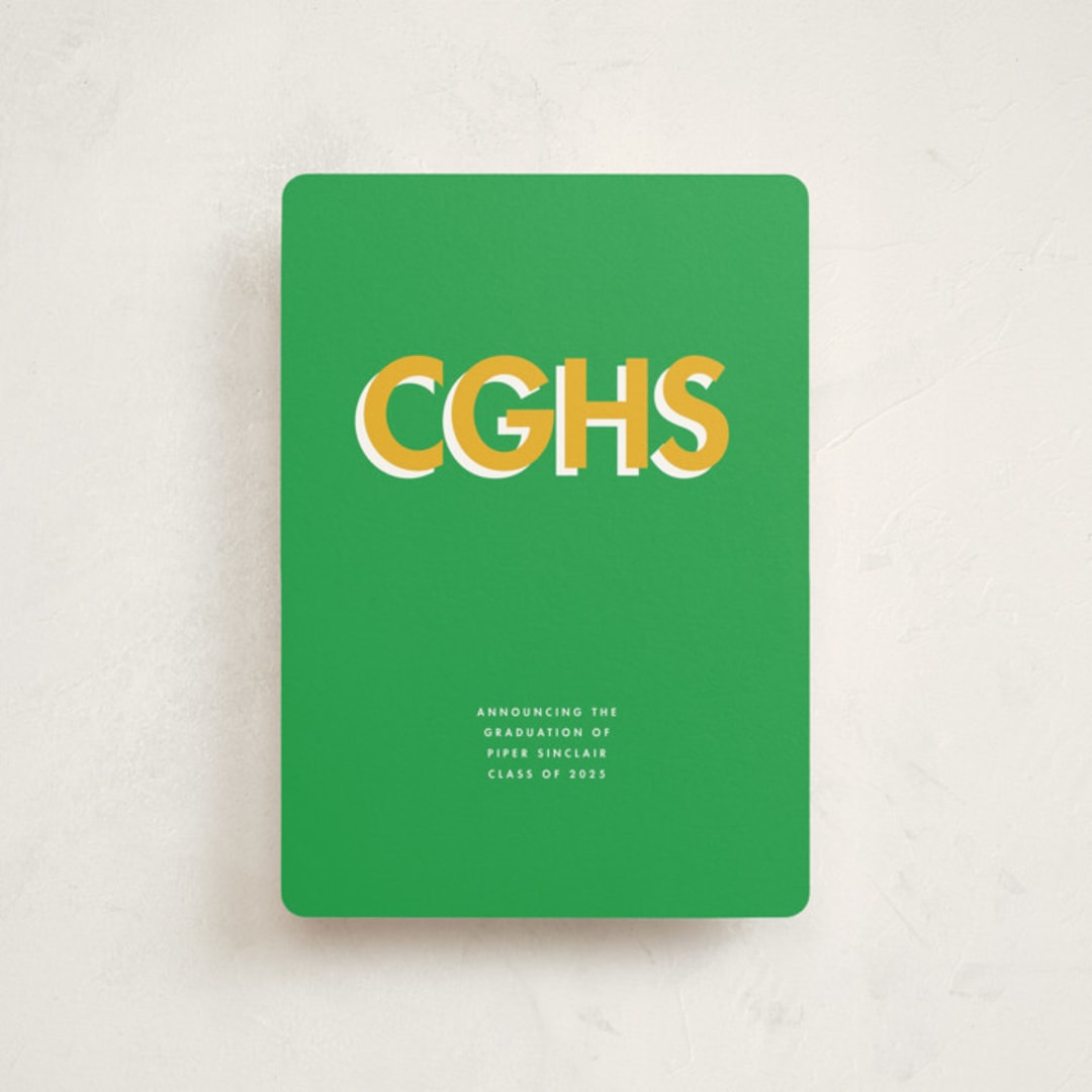 "Bold Initials" - Graduation Announcements in Grass by mo kelley - Front